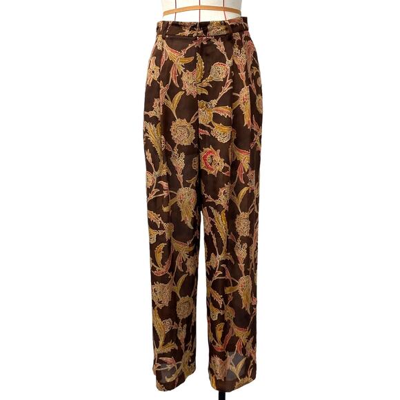 Vintage Linda Allard Ellen Tracy Womens Size 8 Semi Sheer Printed Silk Trousers - Picture 1 of 8
